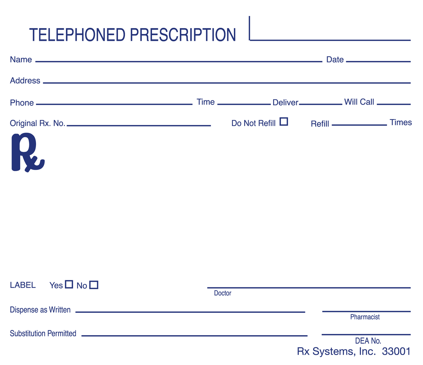 Blank Prescription Pads, 4" x 5" (33001)