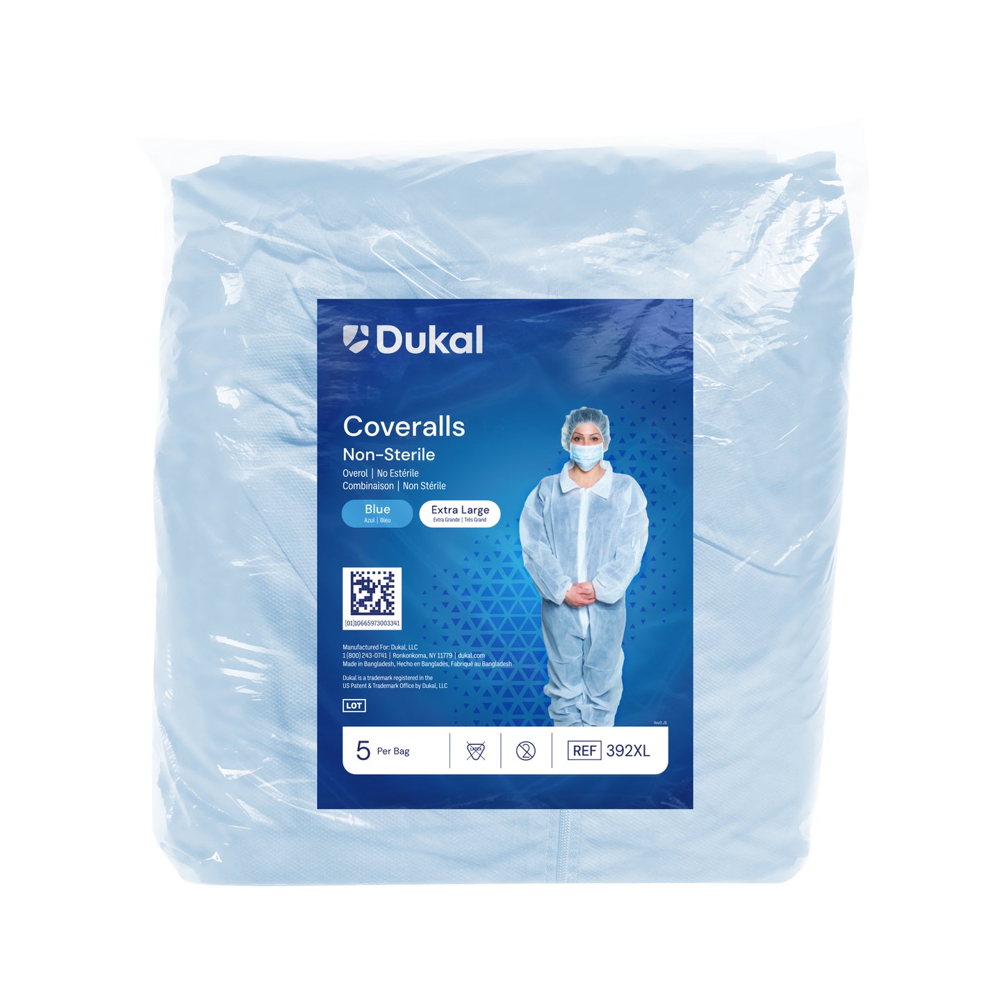 Disposable Coverall, Non-Sterile, Blue, XL (392XL)