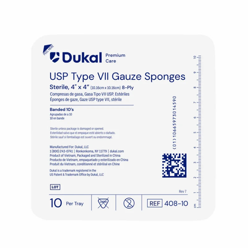 Premium Care Sterile Type VII Gauze Sponges, 8-Ply, 4" x 4" (408-10)