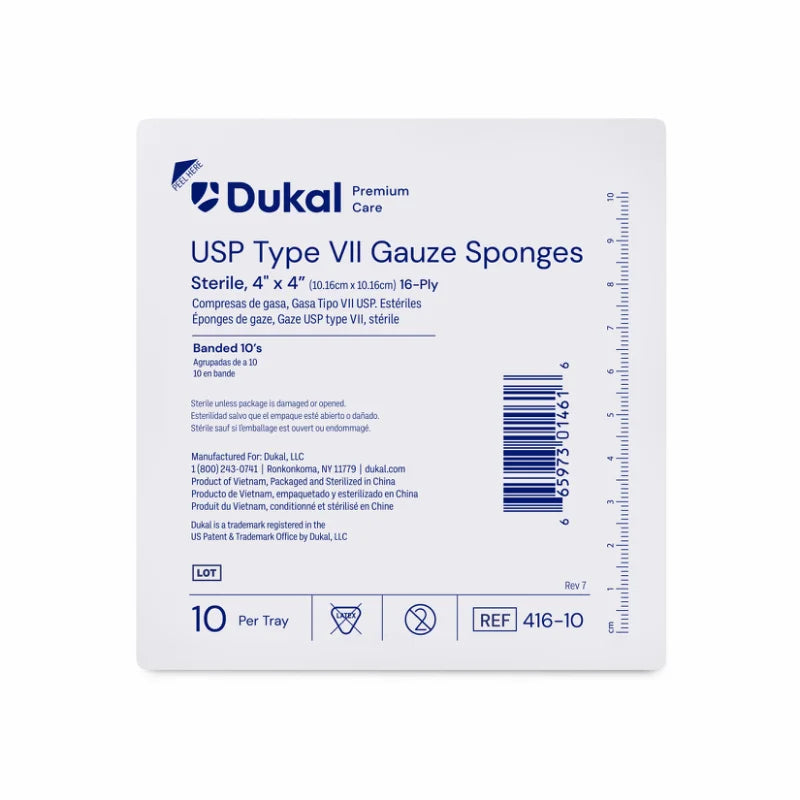 Premium Care Sterile Type VII Gauze Sponges, 16-Ply, 4" x 4" (416-10)