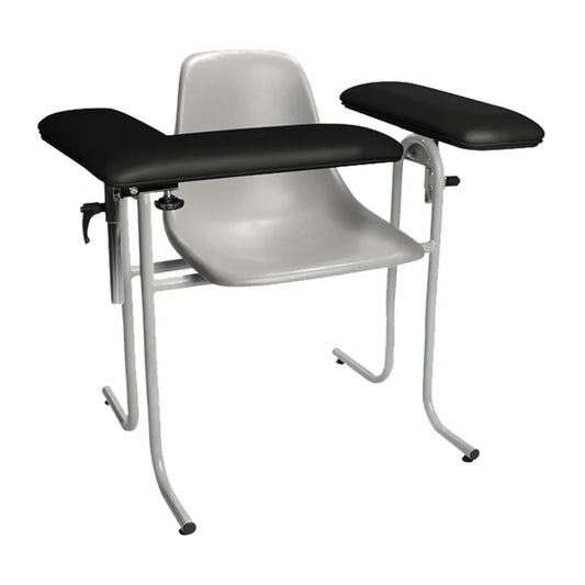 Blood Draw Chair, Plastic Seat, Upholstered Flip Arm, Black (4384F-BLK)