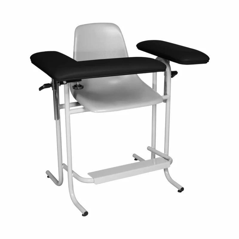 Blood Draw Chair, Tall, Plastic Seat, Upholstered Flip Arm, Black (4385F-BLK)
