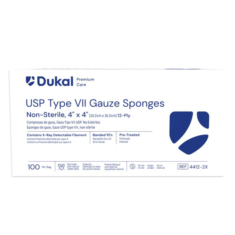 Premium Care,Type VII Gauze Sponges, with X-Ray Detectable Filament, 12-Ply, 4" x 4" (4412-2X)