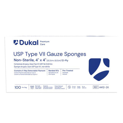 Premium Care,Type VII Gauze Sponges, with X-Ray Detectable Filament, 12-Ply, 4" x 4" (4412-2X)