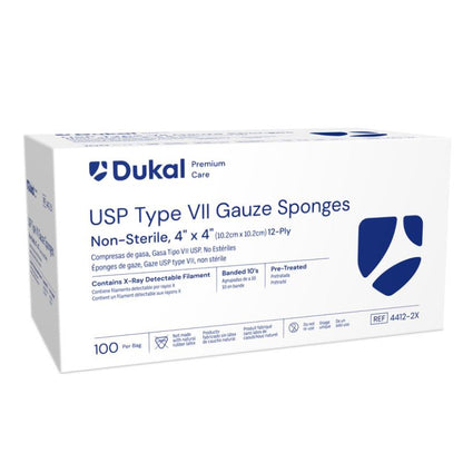 Premium Care,Type VII Gauze Sponges, with X-Ray Detectable Filament, 12-Ply, 4" x 4" (4412-2X)