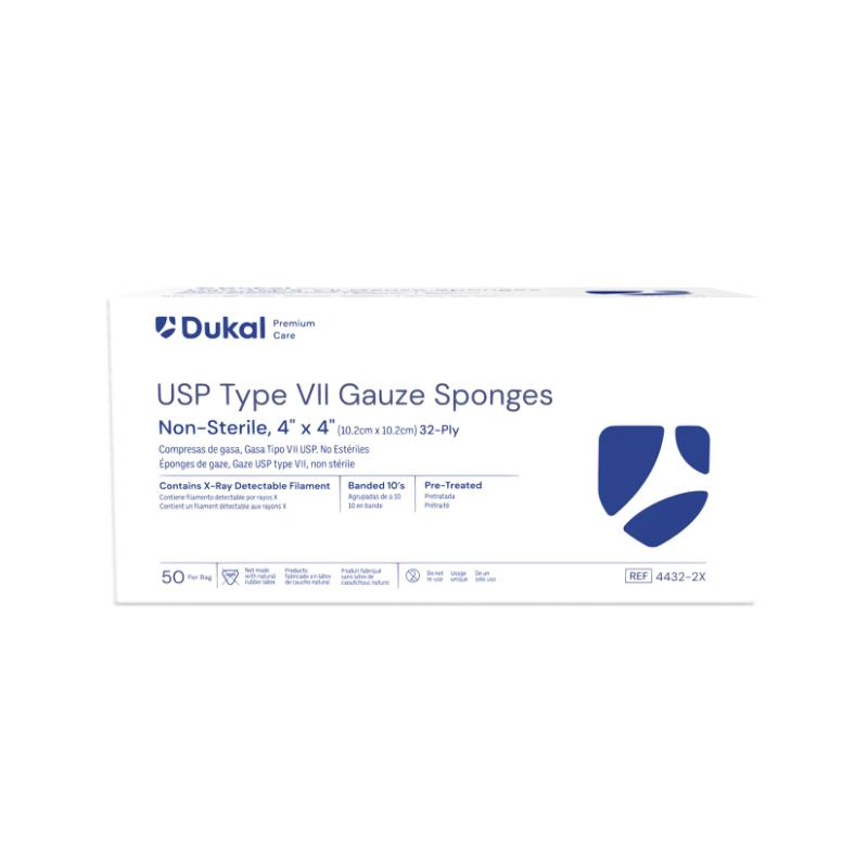 Premium Care Non-Sterile Type VII Gauze Sponges with X-Ray Detectable Filament, 32-Ply, 4" x 4" (4432-2X)