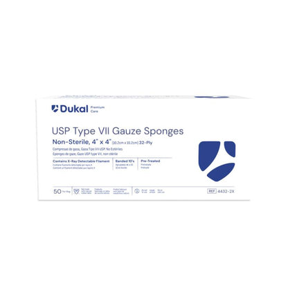 Premium Care Non-Sterile Type VII Gauze Sponges with X-Ray Detectable Filament, 32-Ply, 4" x 4" (4432-2X)