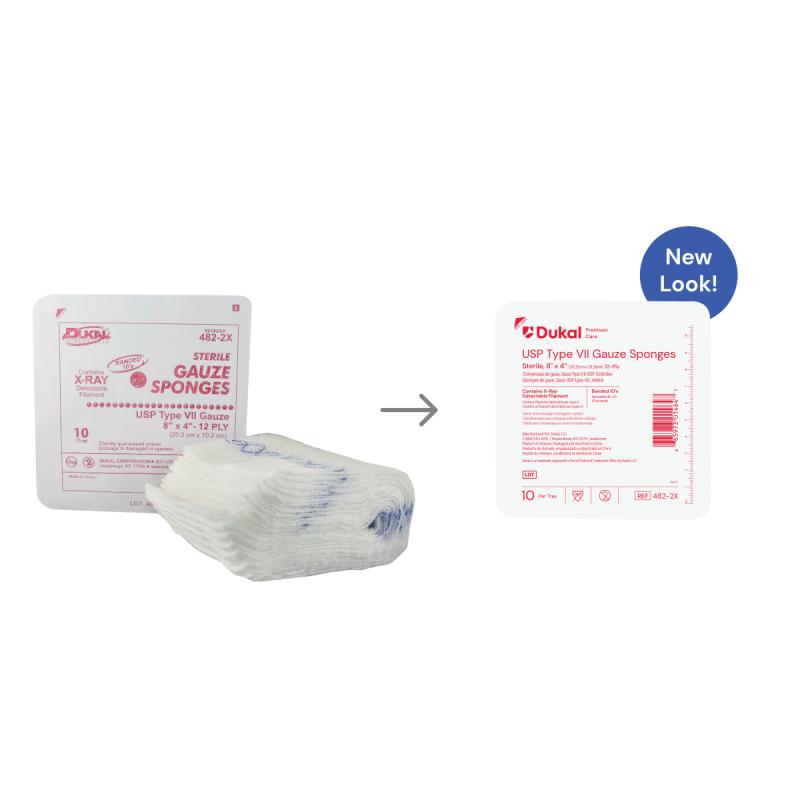 Premium Care Sterile Type VII Gauze Sponges with X-Ray Detectable Filament, 12-Ply, 8" x 4" (482-2X)