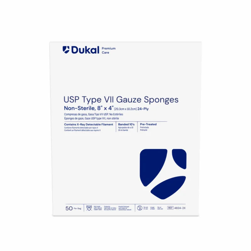 Non-Sterile X-Ray Detectable Type VII  Gauze Sponges 8" X 4", 24-Ply (4824-2X)