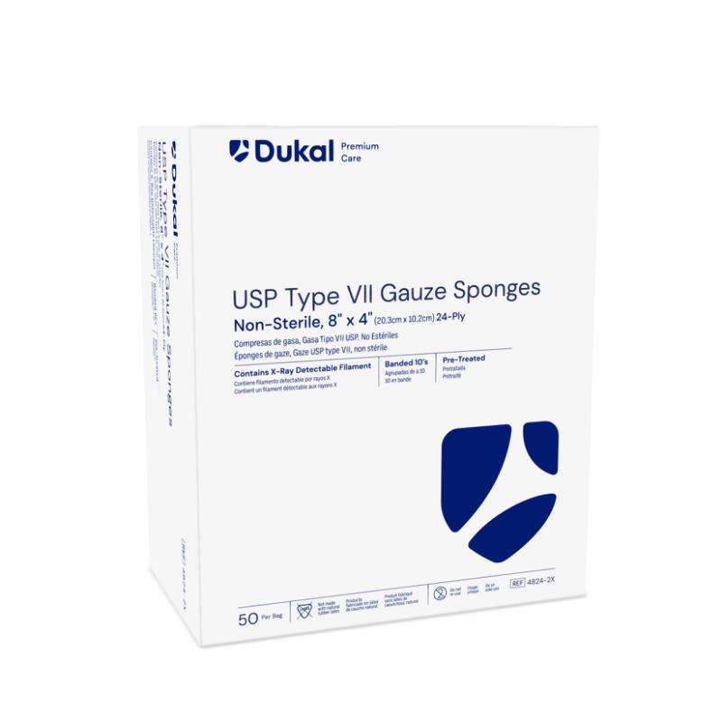 Non-Sterile X-Ray Detectable Type VII  Gauze Sponges 8" X 4", 24-Ply (4824-2X)