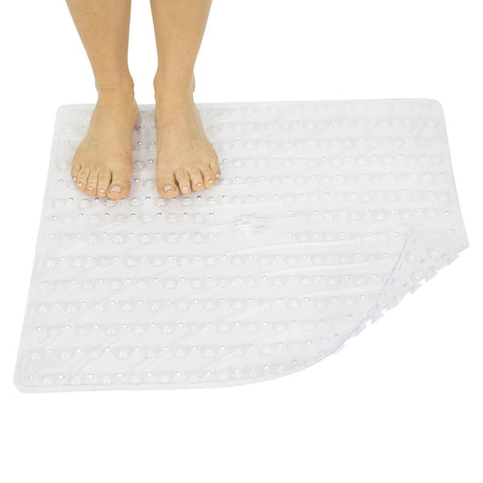 Shower Mat, Non-Slip Suction Cups, Center Drain, 20" x 20", Clear (LVA1089CLR)