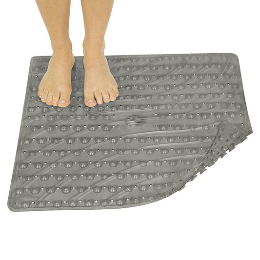 Shower Mat, Non-Slip Suction Cups, Center Drain, 20" x 20", Gray (LVA1089GRY)