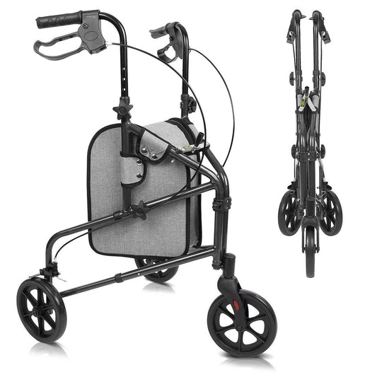 3 WHEEL ROLLATOR, COMPACT FOLDING, ALUMINUM, BAG, BLACK