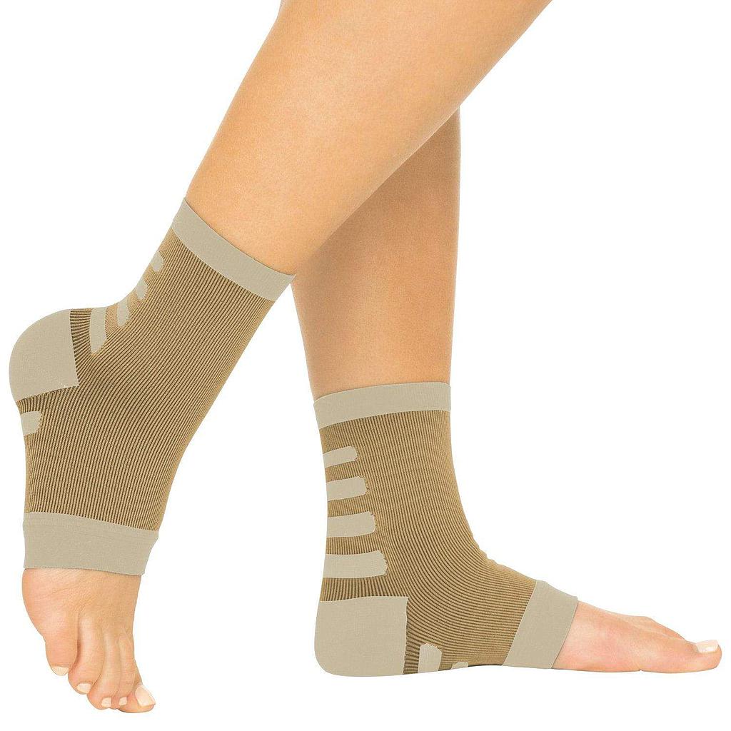 ANKLE COMPRESSION SOCKS, OPEN TOE, M:3 - 5.5, W: 4 - 6.5, BEIGE W/TAN