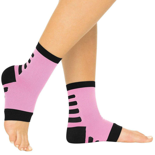 Ankle Compression Socks, Open Toe, M:3 - 5.5, W: 4 - 6.5, PINKW/BLACK