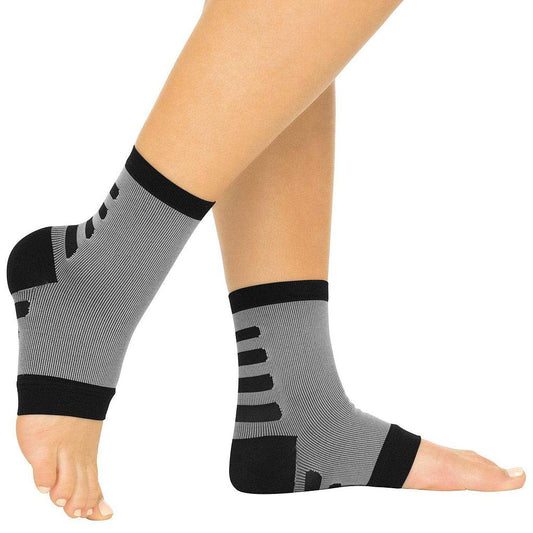 Ankle Compression Socks, Open Toe, M:3 - 5.5, W: 4 - 6.5, GRAY W/BLACK