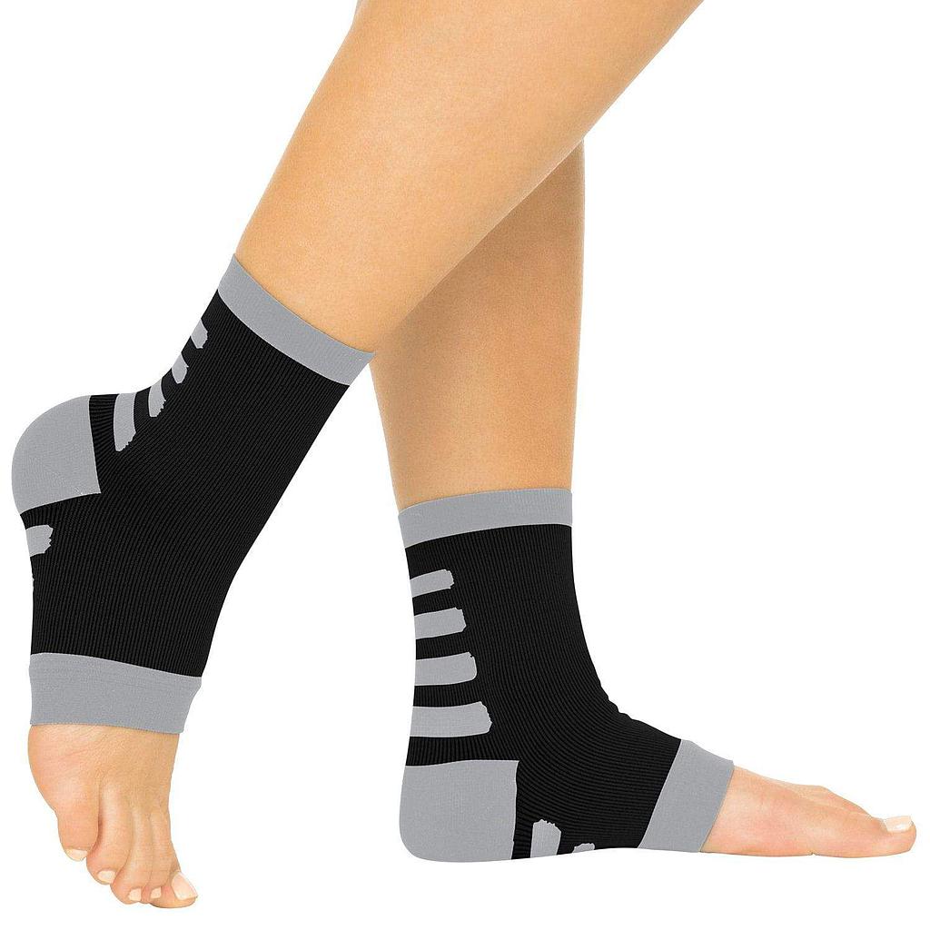 ANKLE COMPRESSION SOCKS, OPEN TOE, M:3 - 5.5, W: 4 - 6.5, BLACK W/GRAY