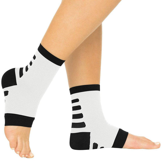 Ankle Compression Socks, Open Toe, M:3 - 5.5, W: 4 - 6.5, WHITE W/BLACK