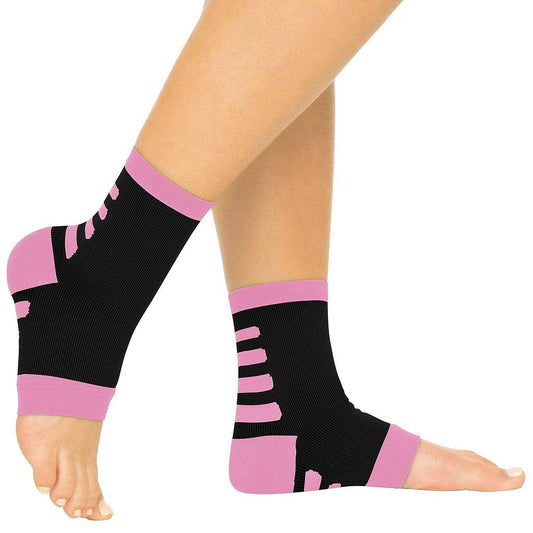 Ankle Compression Socks, Open Toe, M:3 - 5.5, W: 4 - 6.5, BLACK W/PINK