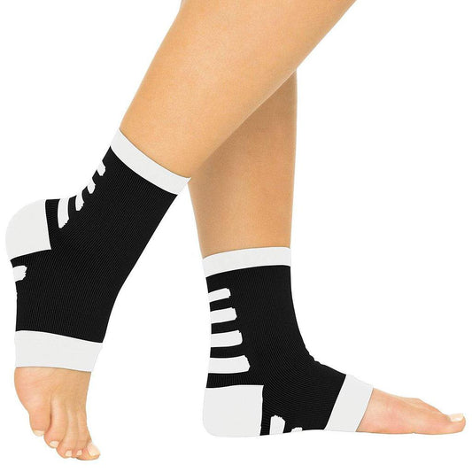 ANKLE COMPRESSION SOCKS, OPEN TOE, M:3 - 5.5, W: 4 - 6.5, BLACK W/WHITE