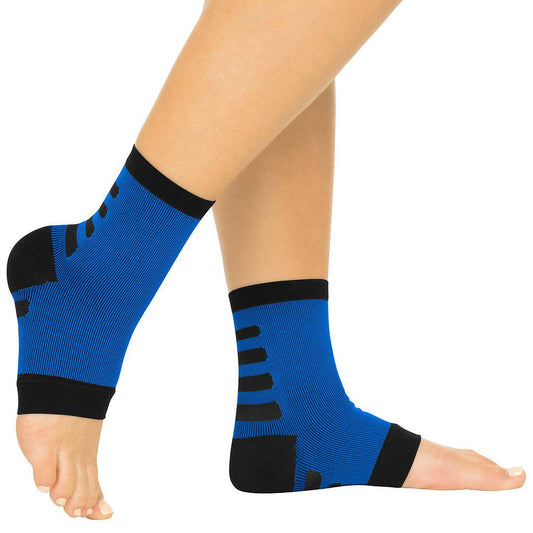 Ankle Compression Socks, Open Toe, M:3 - 5.5, W: 4 - 6.5, BLUE W/BLACK