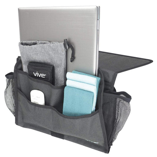 BEDSIDE CADDY, 13.5" WIDE, MESH POCKETS, EXTRA-LONG FLAP