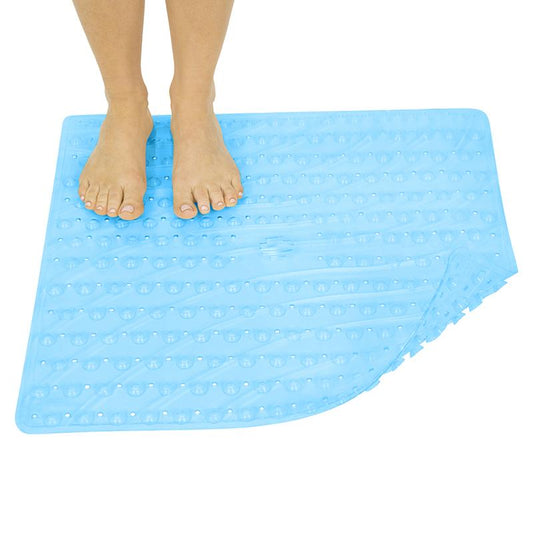 Shower Mat, Non-Slip Suction Cups, Center Drain, 20" x 20", Blue (LVA1089BLU)