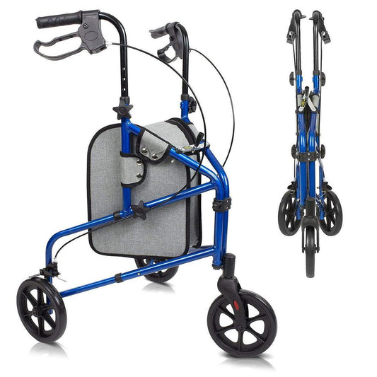 3 WHEEL ROLLATOR, COMPACT FOLDING, ALUMINUM, BAG, BLUE