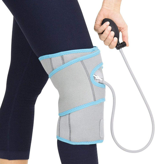 COMPRESSION KNEE ICE WRAP W/PUMP, 3 HOT/COLD GEL PACKS, REVERSIBLE, UP TO 21"