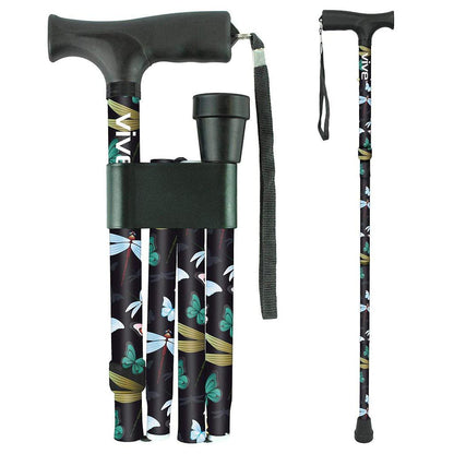 Folding Cane, 33"-37" Height, Ergonomic Grip, Travel Clip and Pouch, Dark Butterfly (MOB1001DBU)