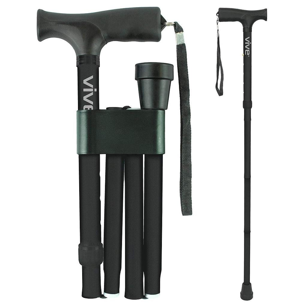 Folding Cane, 33"-37" Height, Ergonomic Grip, Travel Clip and Pouch, Black (MOB1001BLK)