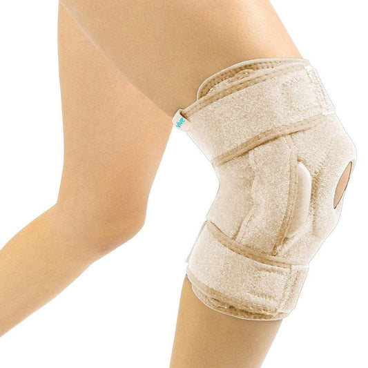 HINGED KNEE BRACE, REMOVABLE SPLINTS, OPEN PATELLA, L/R, BEIGE