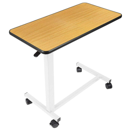 ROLLING OVERBED TABLE, STEEL FRAME, LAMINATE TOP, HEIGHT ADJUSTABLE