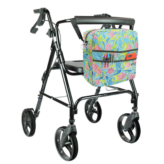 ROLLATOR BAG, WATERPROOF NYLON, 12" X12", GREEN PAISLEY