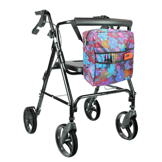 ROLLATOR BAG, WATERPROOF NYLON, 12" X12", PURPLE FLORAL