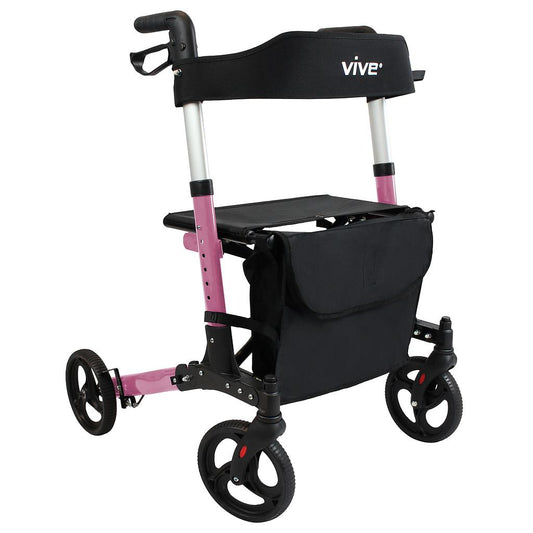 Rollator Walker, Foldable, Adjustable, with Bag, Pink (MOB1010PNK)