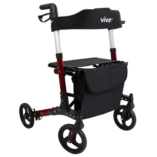 Rollator Walker, Foldable, Adjustable, with Bag, Red (MOB1010RED)