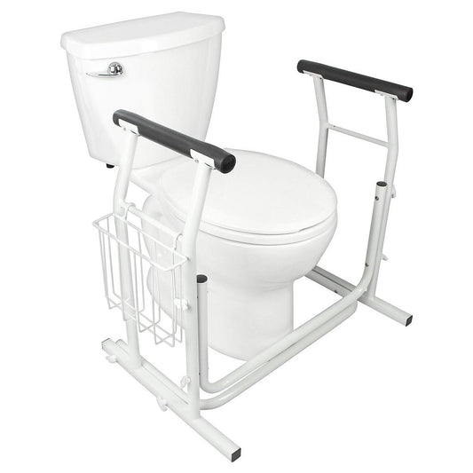 STAND ALONE TOILET RAIL, ALUMINUM, PADDED, MAGAZINE RACK