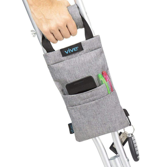 Crutch Bag, 2 Pockets and Clips, Waterproof, Vinyl, Gray  (LVA1035GRY)