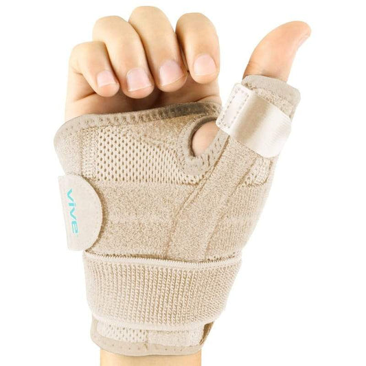 THUMB BRACE, REVERSIBLE, REMOVABLE METAL SPLINT, UNIVERSAL SIZE, BEIGE