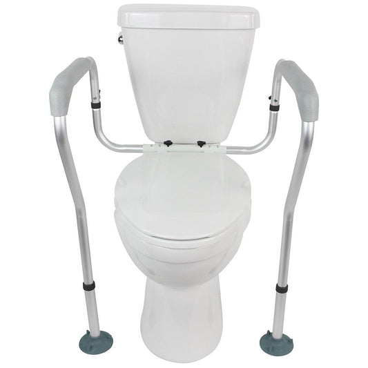 ADJUSTABLE TOILET SAFETY RAIL, PADDED, FITS ANY TOILET W/NO DRILLING