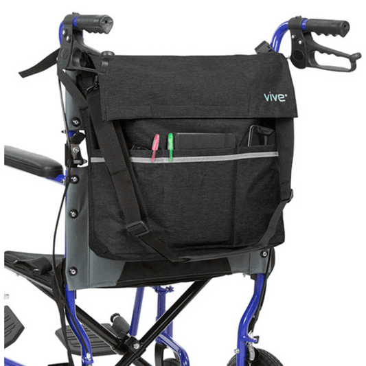 WHEELCHAIR BAG, WATERPROOF NYLON, BUCKLED STRAPS, BLACK