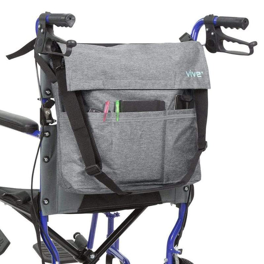 WHEELCHAIR BAG, WATERPROOF NYLON, BUCKLED STRAPS, GRAY