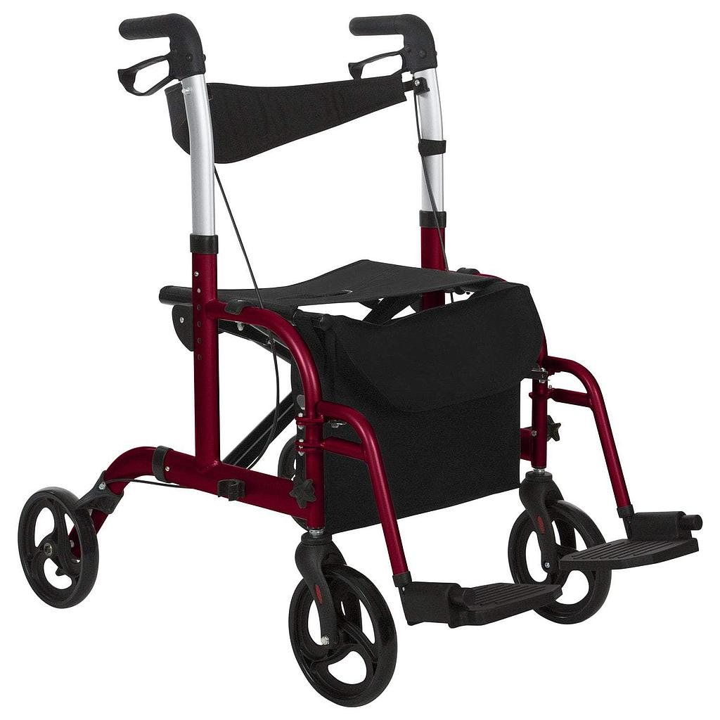 WHEELCHAIR ROLLATOR HYBRID, ALUMINUM, RED, 300LBS