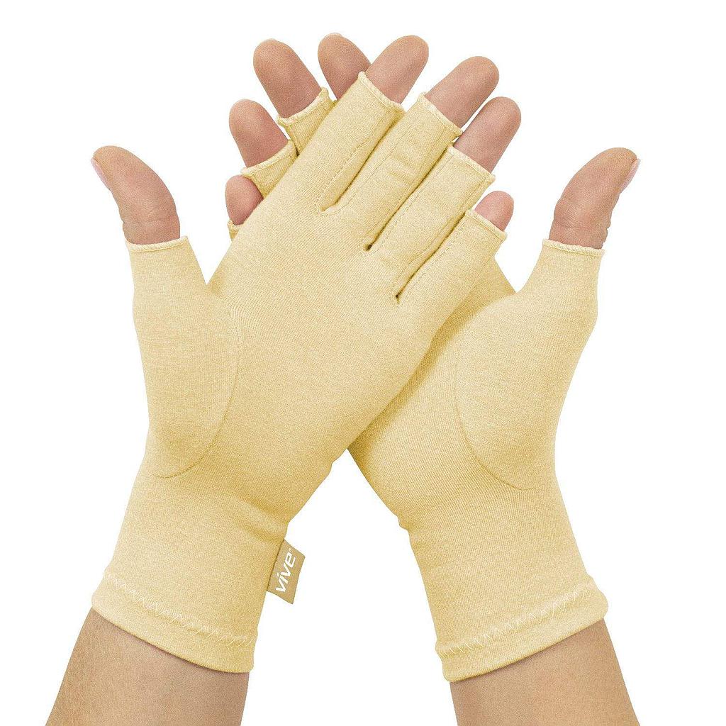 ARTHRITIS GLOVES, OPEN FINGER, 1 PAIR, SMALL, BEIGE