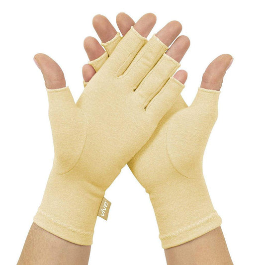 ARTHRITIS GLOVES, OPEN FINGER, 1 PAIR, MEDIUM, BEIGE