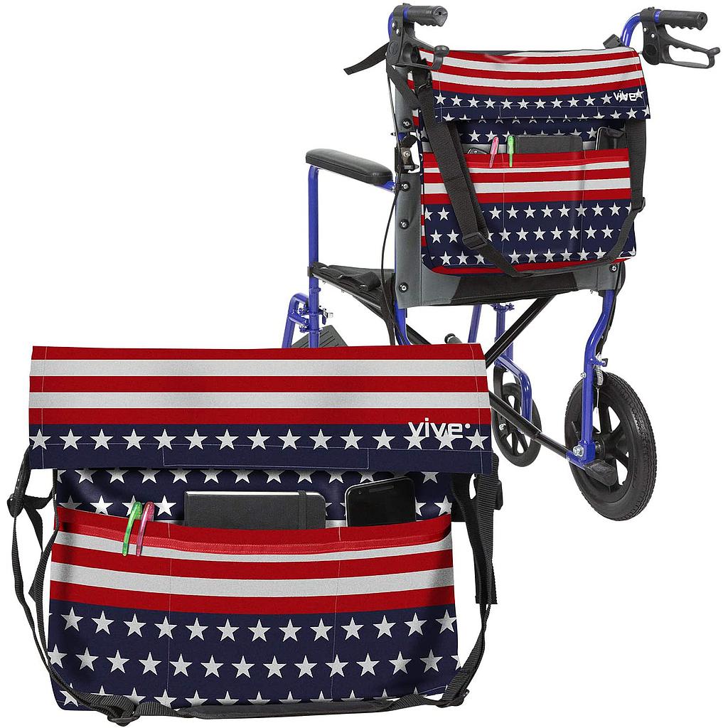 WHEELCHAIR BAG, WATERPROOF NYLON, BUCKLED STRAPS, AMERICANA