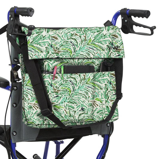 WHEELCHAIR BAG, WATERPROOF NYLON, BUCKLED STRAPS, WATERCOLOR PALM