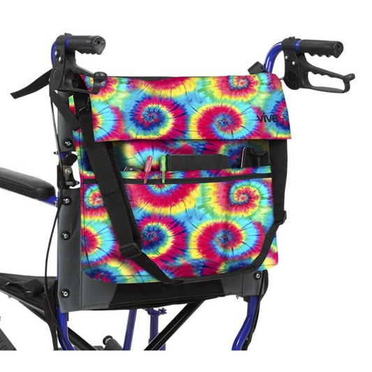 WHEELCHAIR BAG, WATERPROOF NYLON, BUCKLED STRAPS, TIE DYE