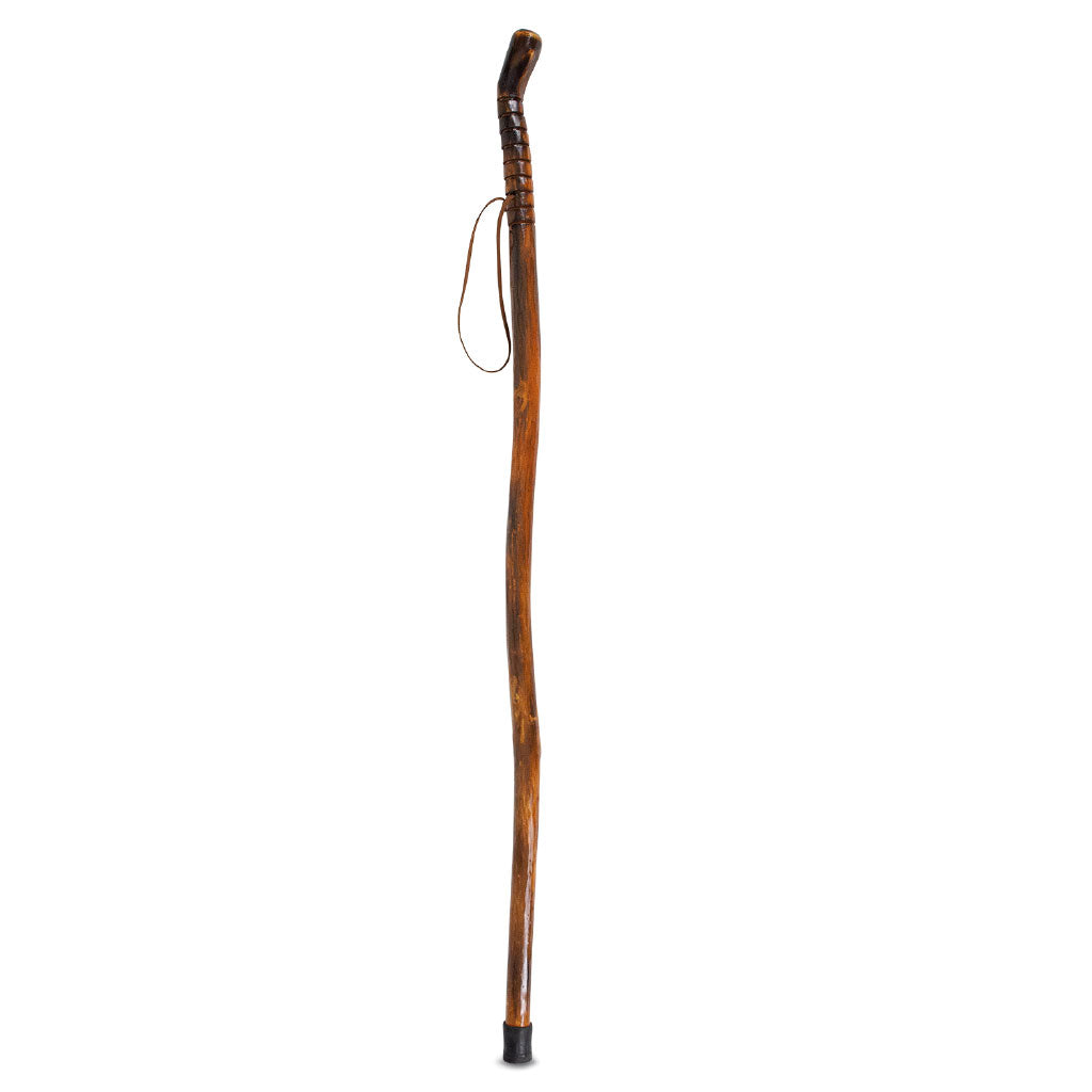 WOODEN WALKING STICK, CLEAR FINISH, GROOVED HANDLE, 55"